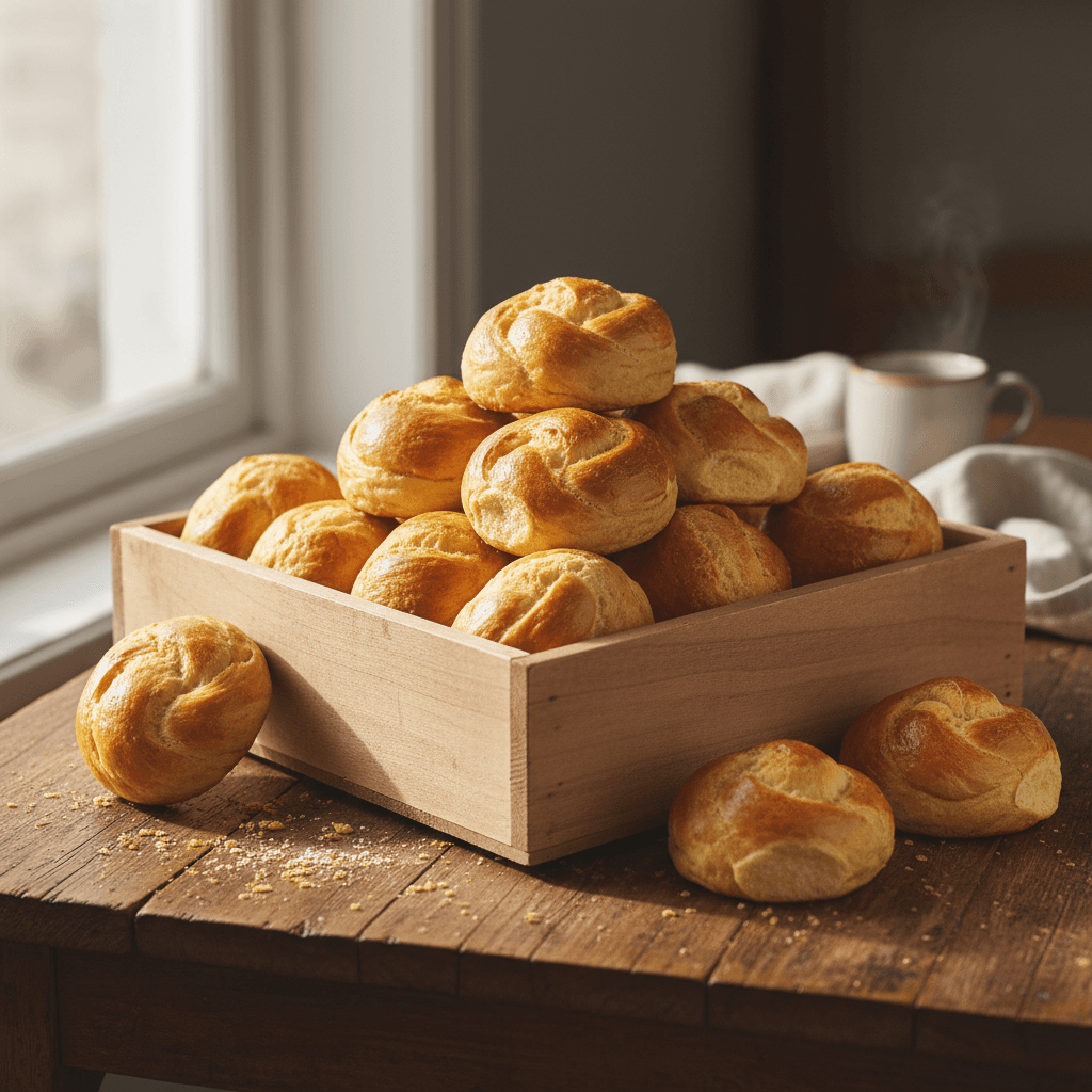 Twenty-four brioche pastries in a large box